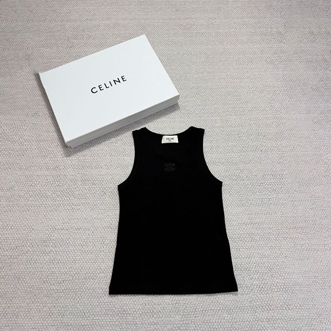celine triomphe embroidery ribbed knit halter tank top